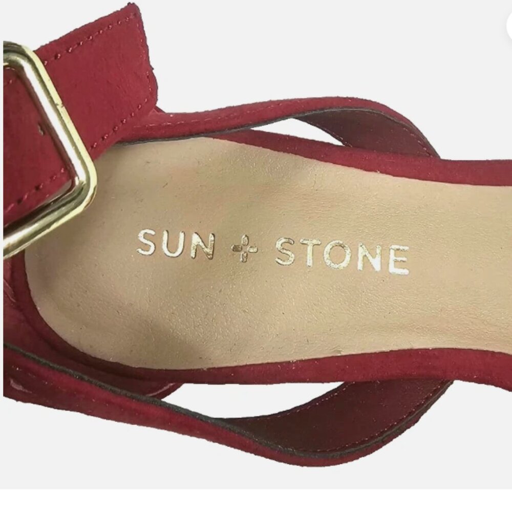 Sun + Stone Josie Red Suede Wedge Sandals Women’s Size 7M Ankle Strap - Picture 4 of 9